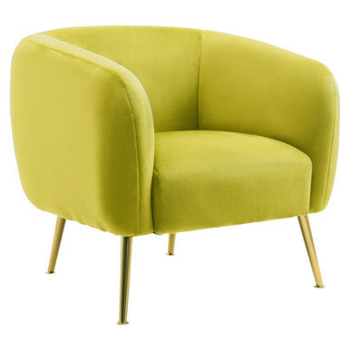 Yasmeen Olive Velvet Armchair with Gold Finish Metal Legs