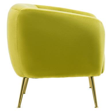 Yasmeen Olive Velvet Armchair with Gold Finish Metal Legs