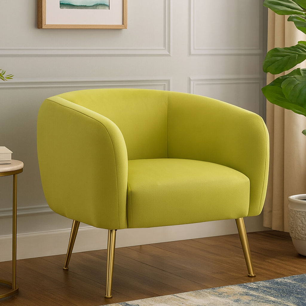 Yasmeen Olive Velvet Armchair with Gold Finish Metal Legs