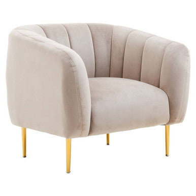 Yasmeen Mink Velvet Barrel Back Armchair with Channel Detail