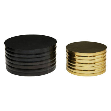 Set of Two Round Black and Brass Aluminium Coffee Tables with Ribbed Pattern, Arti