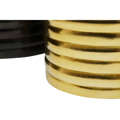 Set of Two Round Black and Brass Aluminium Coffee Tables with Ribbed Pattern, Arti