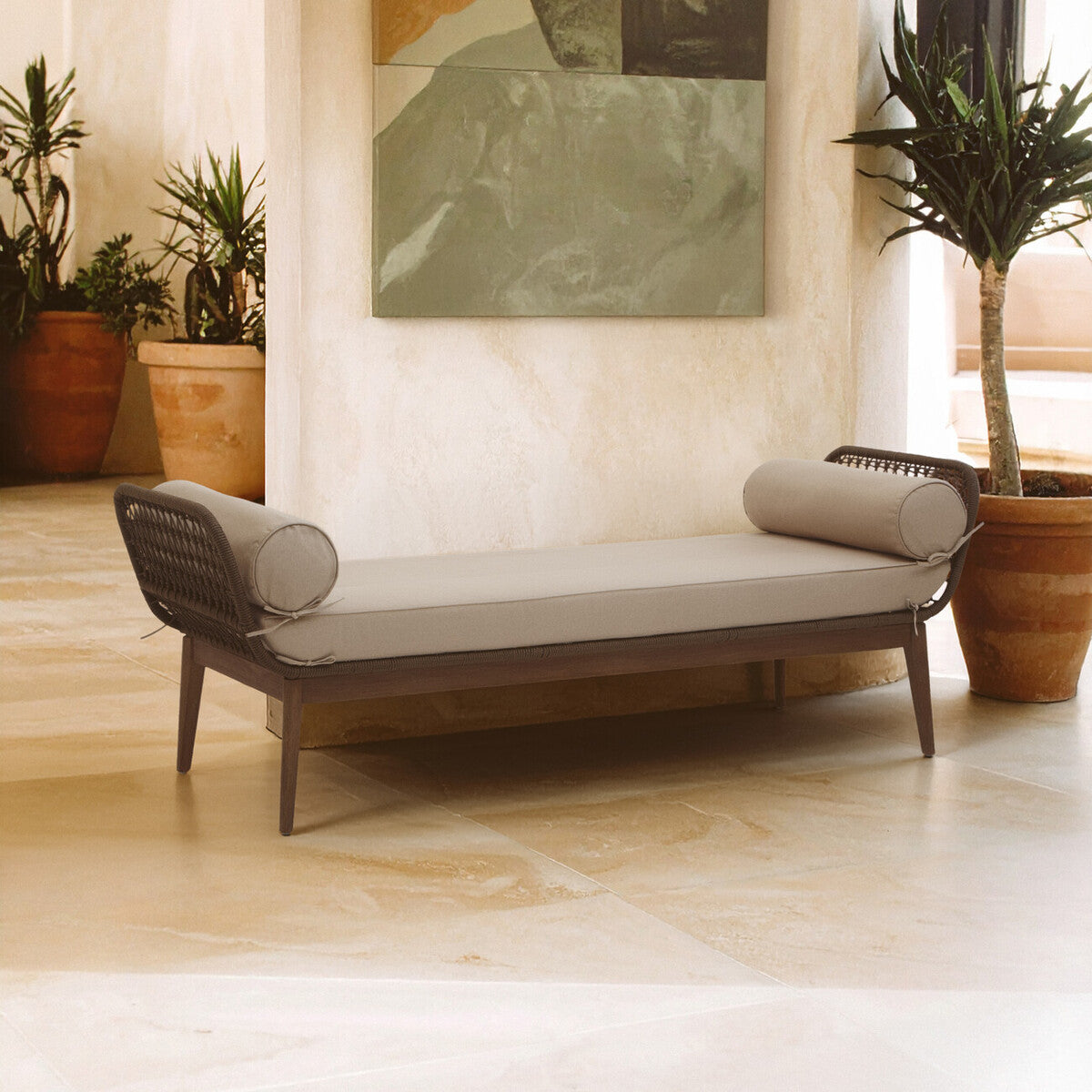 Natural Rope Woven Longue Bench with Cushions, Opus
