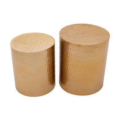 Templar Gold Iron Set of 2 Side Tables and Stools with Chevron Pattern