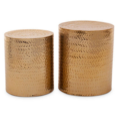 Templar Gold Iron Set of 2 Side Tables and Stools with Chevron Pattern