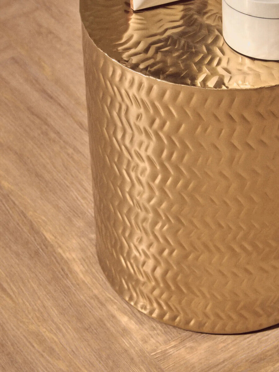 Templar Gold Iron Set of 2 Side Tables and Stools with Chevron Pattern