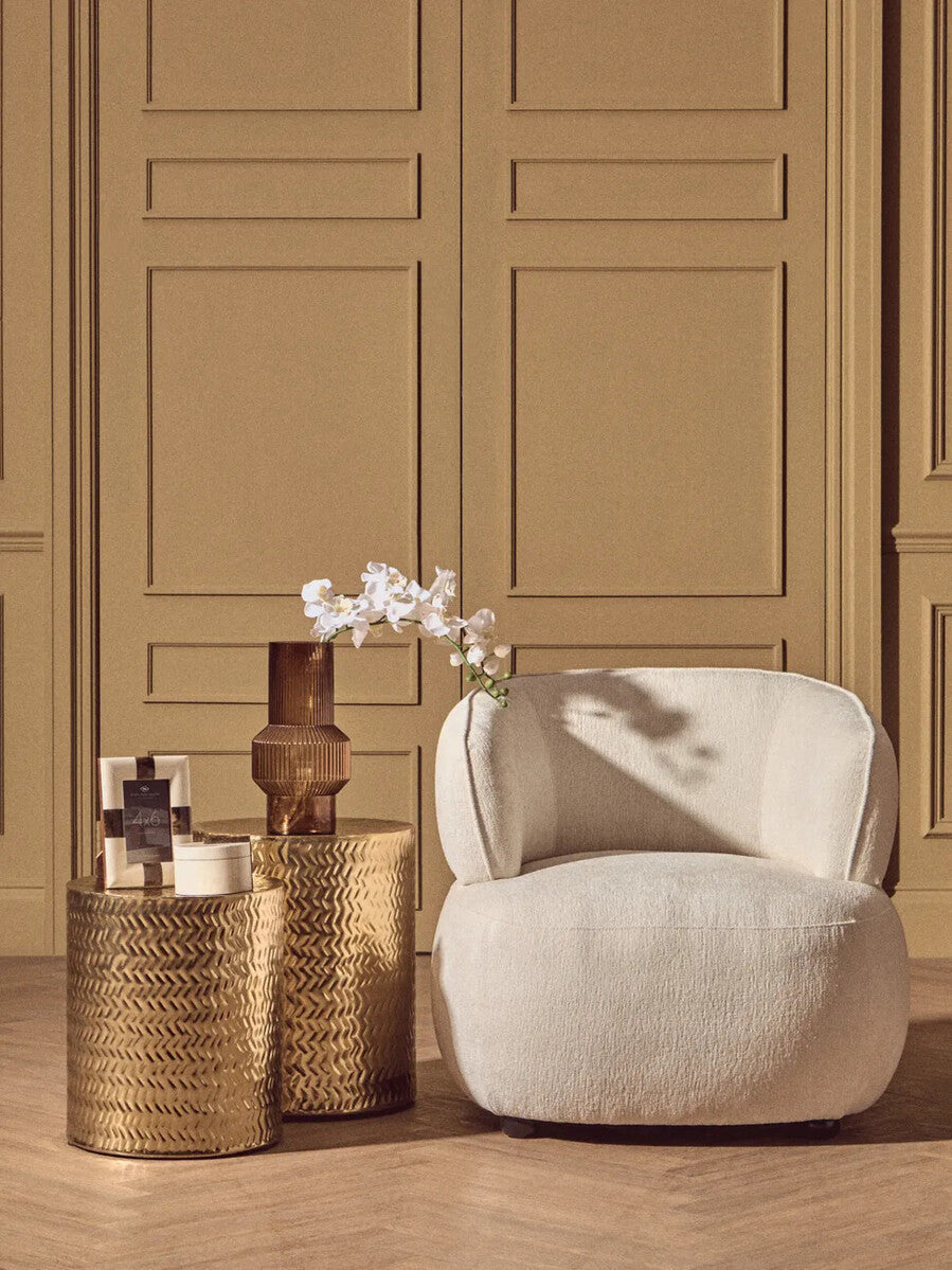 Templar Gold Iron Set of 2 Side Tables and Stools with Chevron Pattern