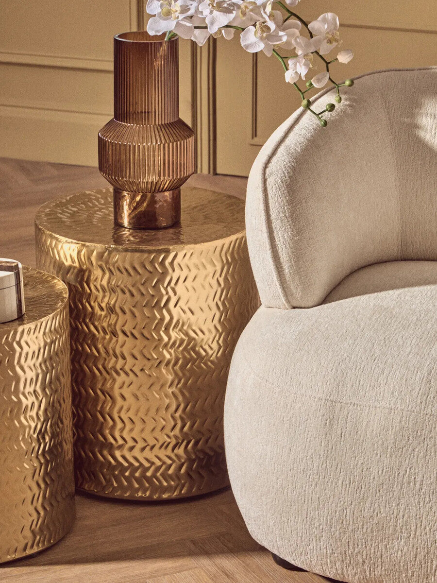 Templar Gold Iron Set of 2 Side Tables and Stools with Chevron Pattern