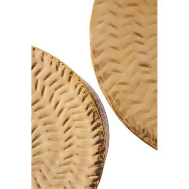 Set of 2 Gold Metallic Cylindrical Side Tables and Stools with Chevron Textured Surface, Templar