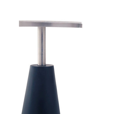 White Round Marble Top Side Table with Slim Column and Black Conical Base, Templar