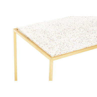 Gold Finish Metal Console Table with White Marble Rectangular Top, Templar