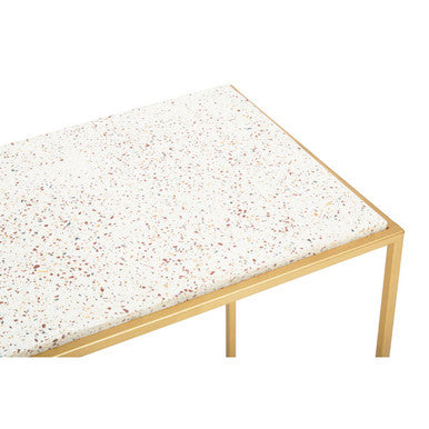Gold Finish Metal Console Table with White Marble Rectangular Top, Templar