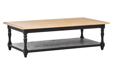 Antique Oak Top Coffee Table with Grey Birchwood Legs and Storage Undershelf, Kensington Townhouse