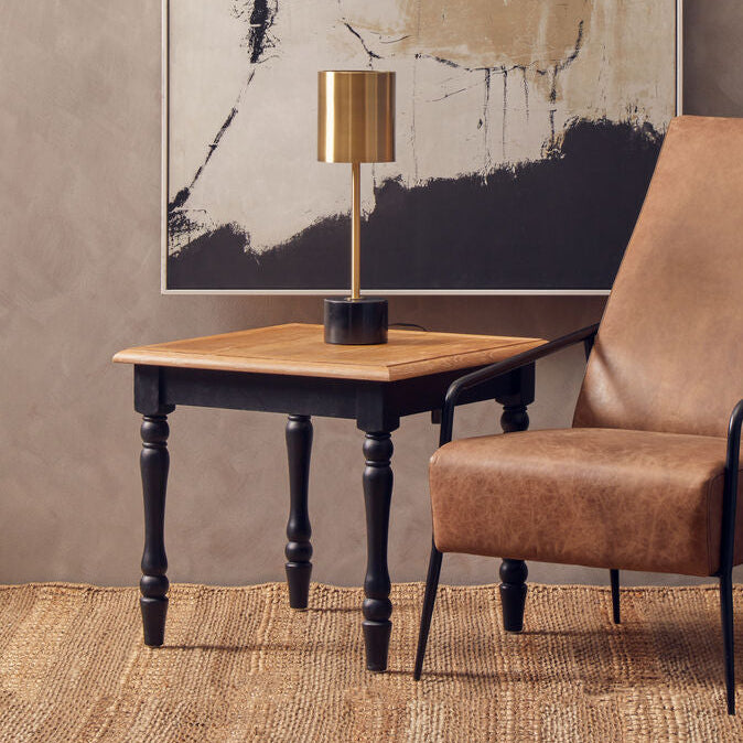 Antique Grey Oak Top Side Table with Black Birchwood Legs, Kensington Townhouse