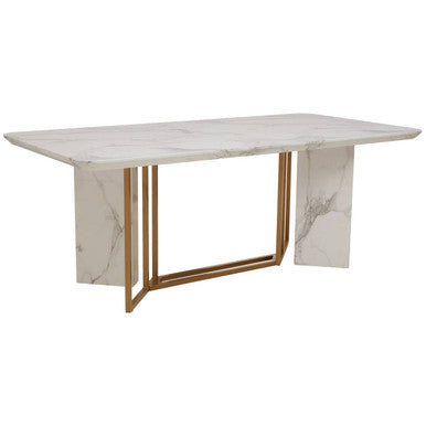 Rectangular White Marble Dining Table with Gold Finish Legs, Vieste