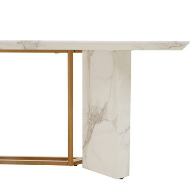 Rectangular White Marble Dining Table with Gold Finish Legs, Vieste