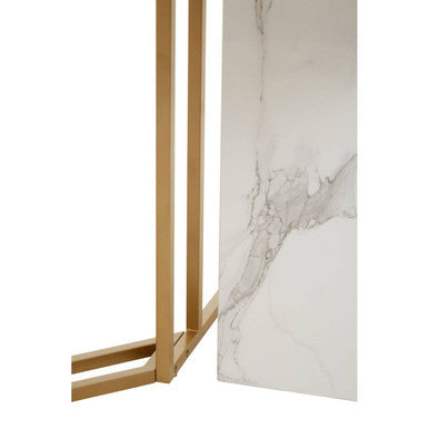 Rectangular White Marble Dining Table with Gold Finish Legs, Vieste