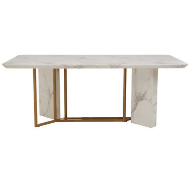 Rectangular White Marble Dining Table with Gold Finish Legs, Vieste