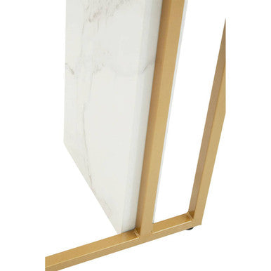White Marble Effect Top Console Table with Gold Powder Coated Metal Base, Vieste