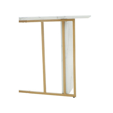 White Marble Effect Top Console Table with Gold Powder Coated Metal Base, Vieste