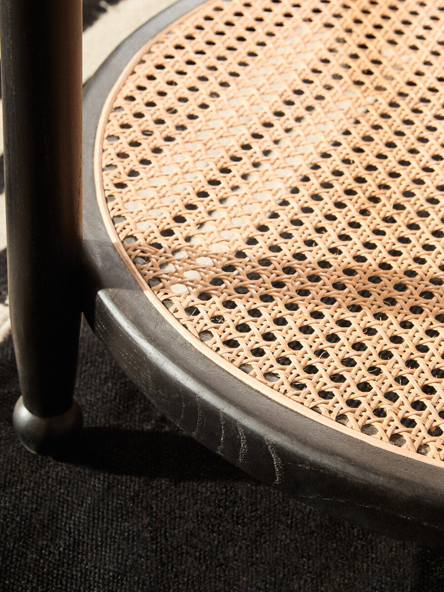Black Wood and Rattan Frame Coffee Table with Glass Top, Cebu