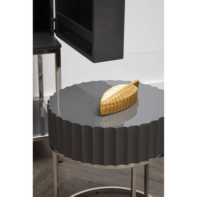 Grey Gloss Round Fluted Top Side Table with Silver Stainless Steel Frame, Genoa