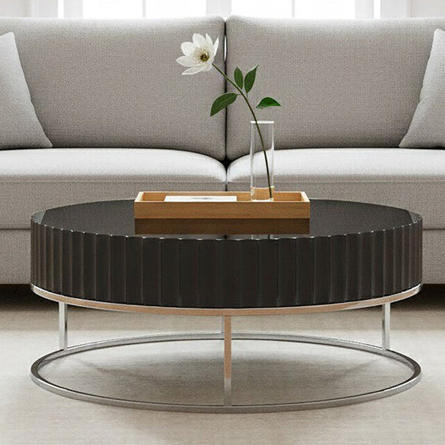 Grey Gloss Finish Wooden Coffee Table with Stainless Steel Base, Genoa