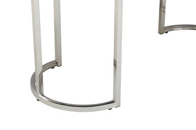 Grey High Gloss Oval Dining Table with Fluted Edge and Polished Stainless Steel Sledge Base, Genoa