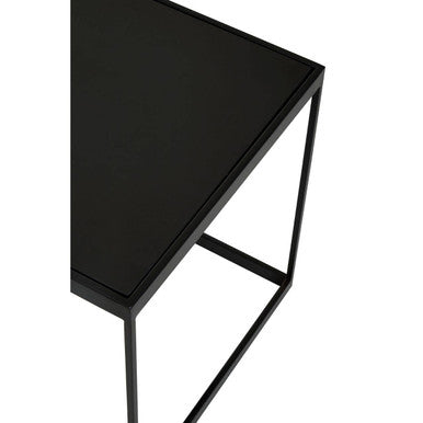 Black Square Side Table with White Marble Inlay Line and Powder-Coated Metal Frame, Genoa