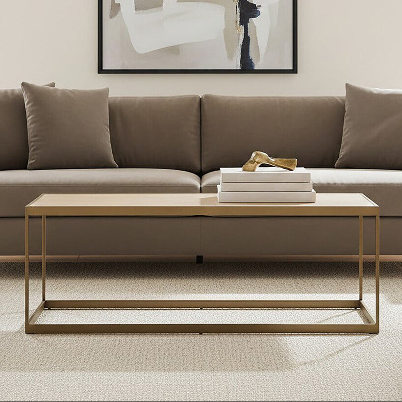 Brown Oak Veneer Top and Brushed Brass Frame Coffee Table, Grenoble
