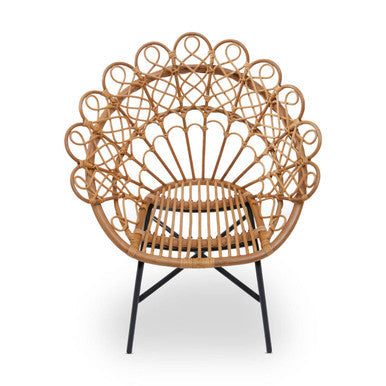 Java Natural Rattan Chair with Peacock Design