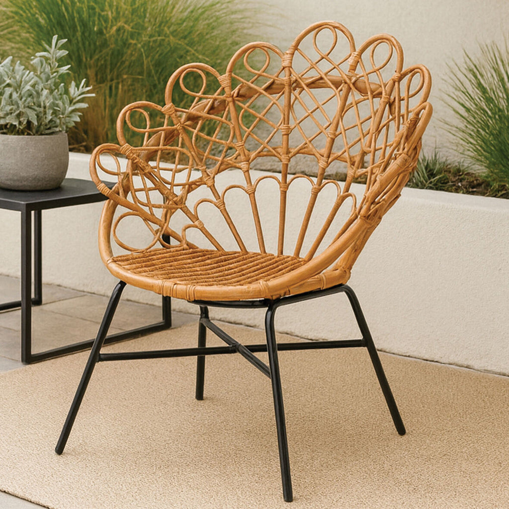 Java Natural Rattan Chair with Peacock Design