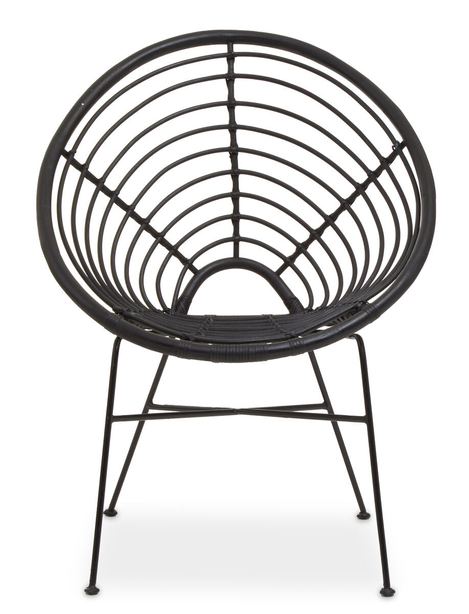 Java Black Rattan Round Chair with Black Iron Legs