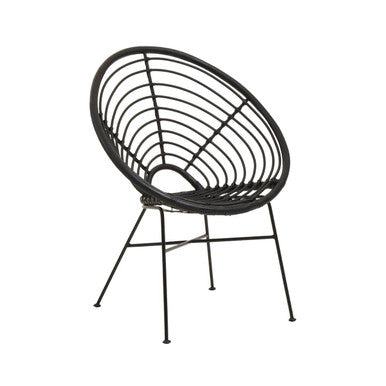 Java Black Rattan Round Chair with Black Iron Legs