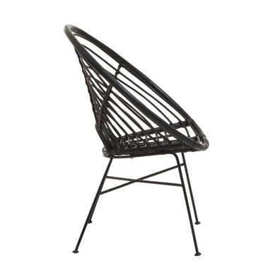 Java Black Rattan Round Chair with Black Iron Legs