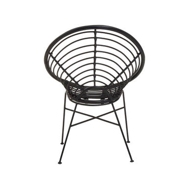 Java Black Rattan Round Chair with Black Iron Legs