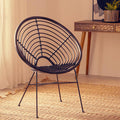 Java Black Rattan Round Chair with Black Iron Legs