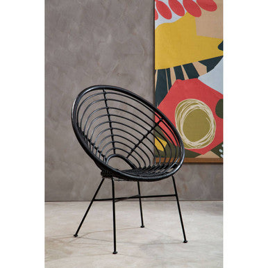 Java Black Rattan Round Chair with Black Iron Legs