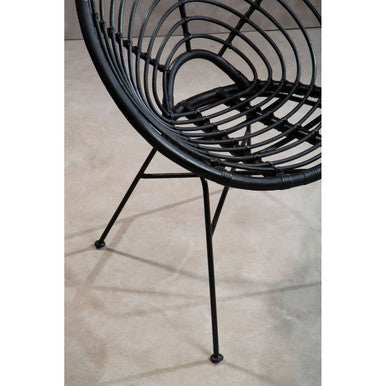 Java Black Rattan Round Chair with Black Iron Legs
