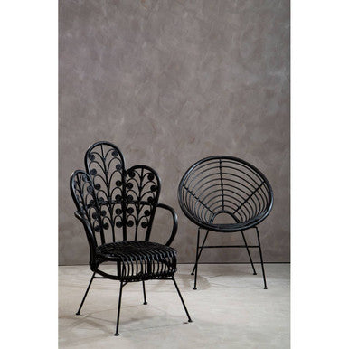 Java Black Rattan Round Chair with Black Iron Legs