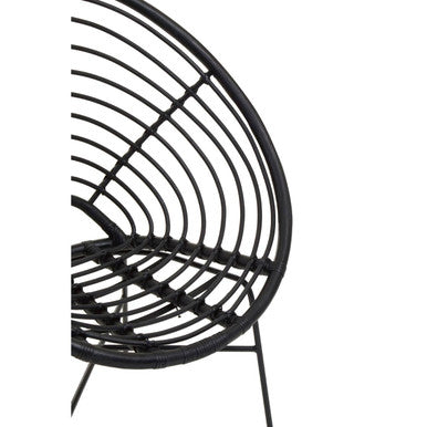 Java Black Rattan Round Chair with Black Iron Legs