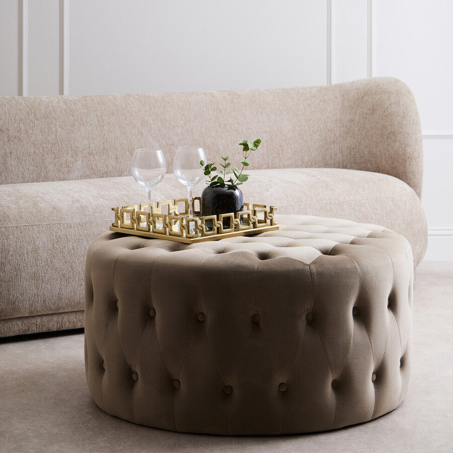 Haley Mink Velvet Footstool with Button Tufting