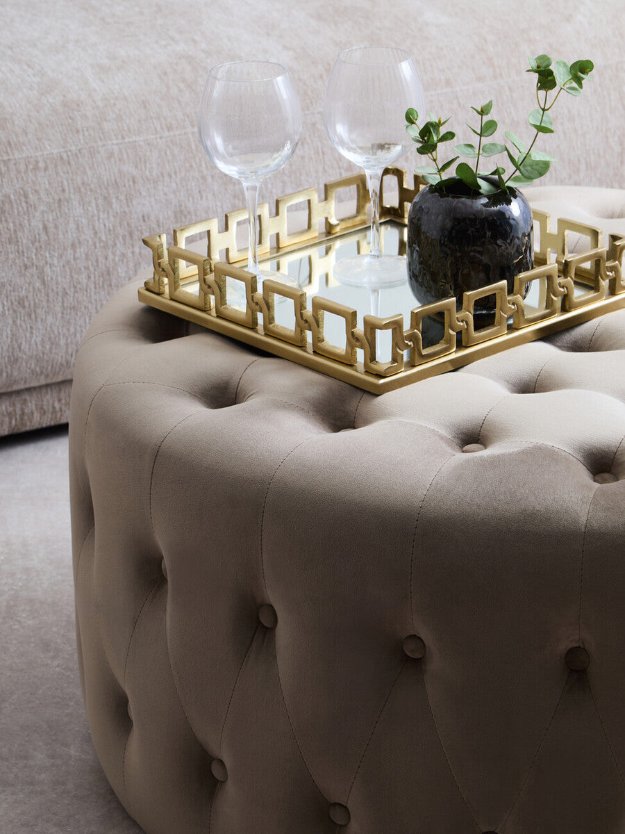 Haley Mink Velvet Footstool with Button Tufting