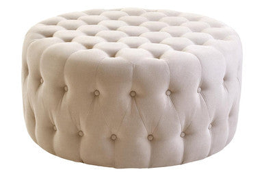 Haley Beige Velvet Footstool with Button Tufting