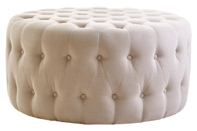 Haley Beige Velvet Footstool with Button Tufting
