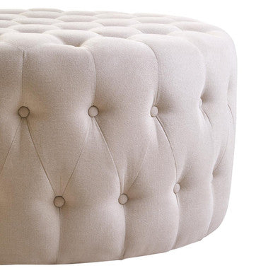 Haley Beige Velvet Footstool with Button Tufting