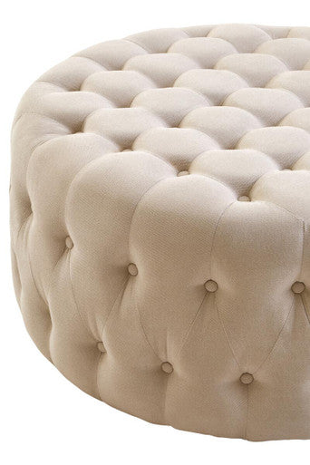 Haley Beige Velvet Footstool with Button Tufting