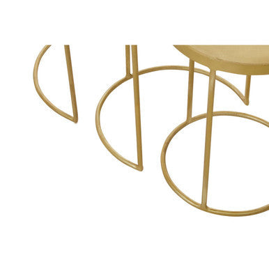 Set of 3 Antique Brass Finish Metallic Nesting Side Tables with Slim Legs and Half-Moon Tops | Suar