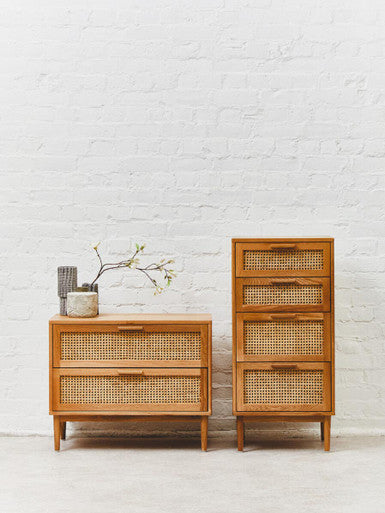 Lyon Rattan and Oak Wood Chest of Four Drawers