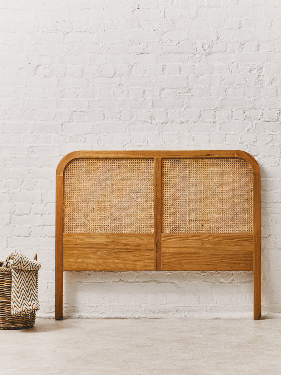 Lyon Rattan and Oak Wood Double Bed Headboard